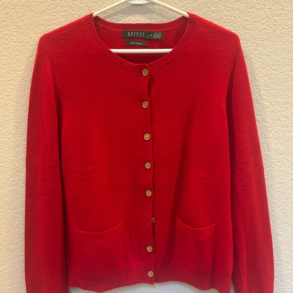 Ralph Lauren 100% Cashmere Red Cardigan P/L - Picture 1 of 3